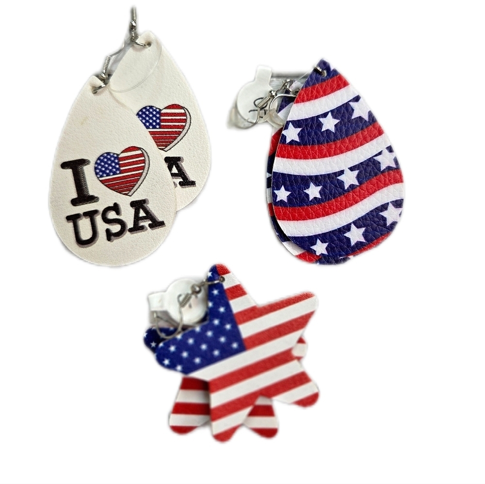 USA Flag Themed Earrings Set - Red, White, and Blue